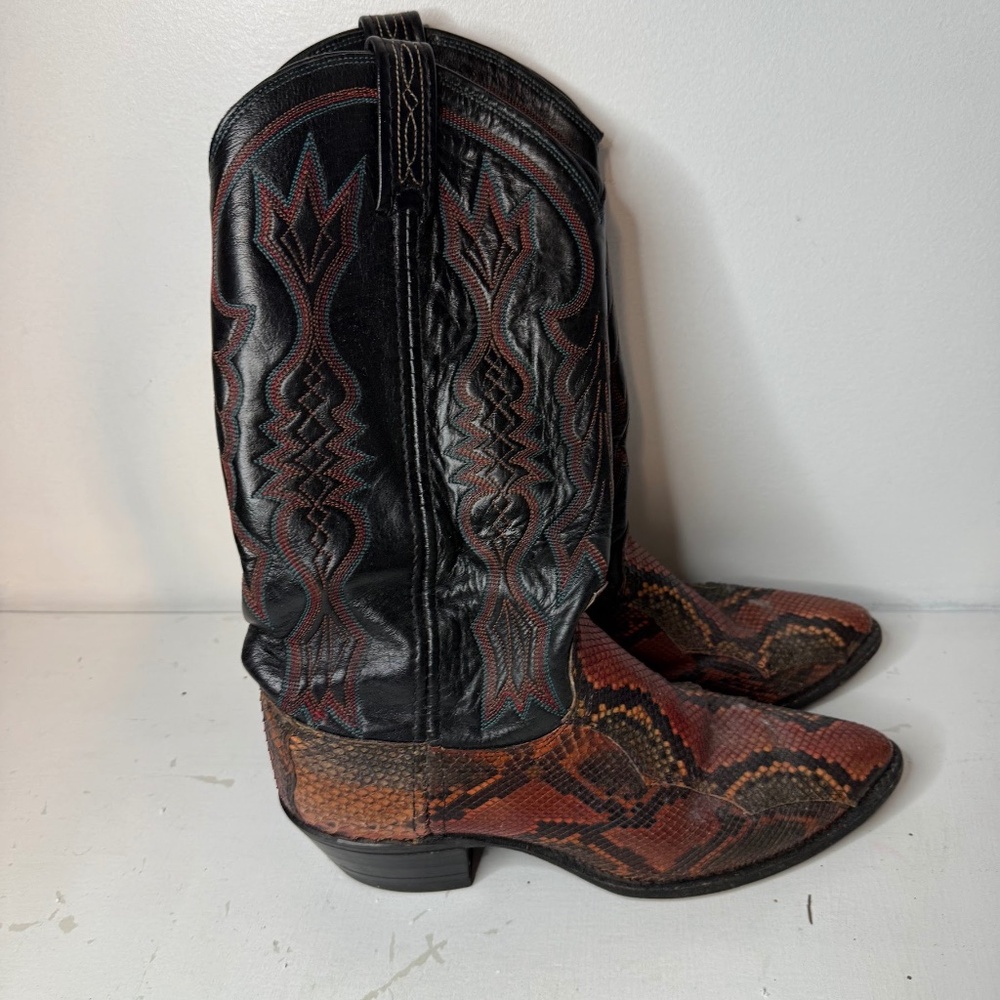 Vintage Dan Post Red Black Python Cowboy Western … - image 1